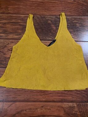 Forever 21 Mustard Ribbed V-Neck Crop Tank